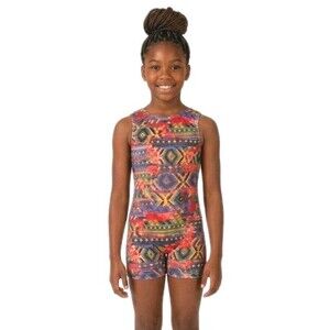 GK Elite VTG 90s Aztec Micro Velvet Sleeveless Unitard Biketard CL Size Child L